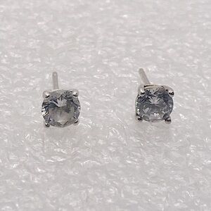 Vtg Sterling Silver Round Cz Stone - Square Shape Setting Stud Earrings 5mm